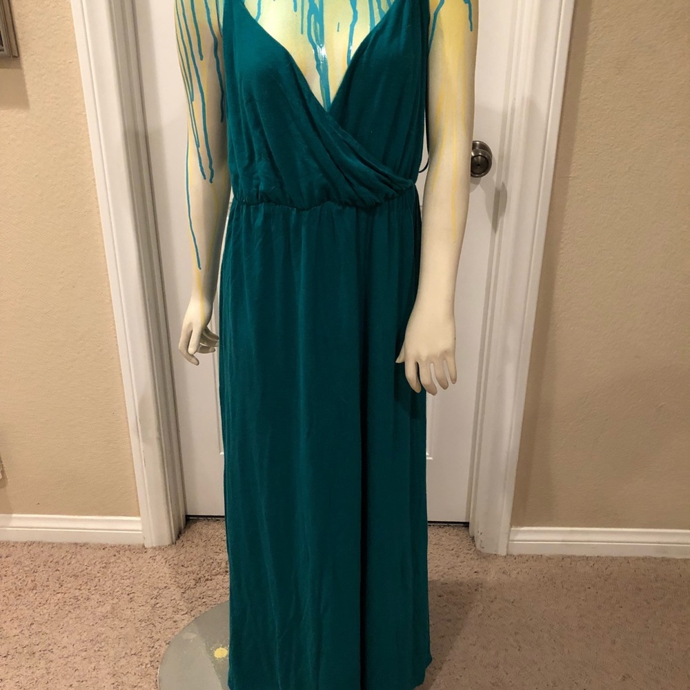 Long green draping dress